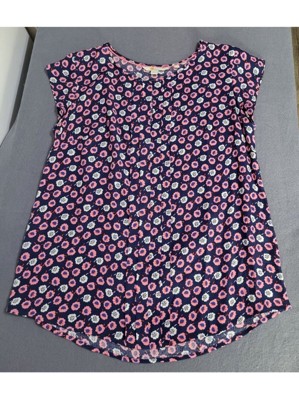 BODEN Womens SZ 6 Pleat Front Top Azalea Floral Print Keyhole Blouse Navy Pink - Picture 3 of 7